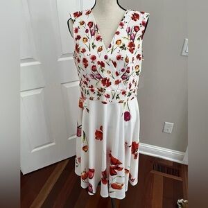 👗 GORGEOUS danny and nicole Cream/White Pink Floral Sleeveless Dress, size 16